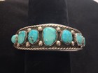 Vintage Native American Sterling Silver Turquoise Cuff Bracelet 