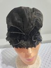 Antique Victorian Mourning Bonnet Hat Black Ribbon Lace Dark Brown Distressed 