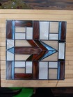 14x14 Geometric Arrow Stained Glass Panel     Swirled Reds   Blues
