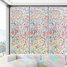 Privacy Window Film Static Cling  Sparkling Floral Stained Glass Design  Uv