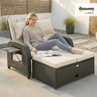 Patio Rattan Wicker Double Sunbed Daybed With Storage Ottoman Loveseat Sofa