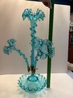 Antique Victorian Blue-ish Ruffled  Glass Fluted Epergne Centerpiece Vase