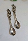 Antique 800 Fine Silver European Salt Spoons Floral Handle  2 