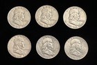 Lot Of 6 Coins Franklin Half Dollars 90  Silver 1952 P d 1954 P d  1958 D 1960 D