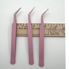 3pc Pink Precision Tweezers Set Fine Point Curved Angular Crafting Jewelry Model
