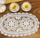 Vintage Hand Crochet Lace Table Runner Oval Dresser Scarf Flower Doily Wedding