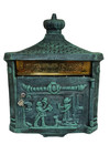 Vintage Cast Iron Wall Mount Mailbox  Patina Green With Brass Plate  And Keys