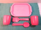 Vintage Fisher Price Fun With Food Pink Tray  Service Utensils  Cups Lot