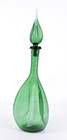 Vtg Pinched Art Glass Green Decanter W teardrop Pinched Stopper 20  Read