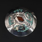 Vtg Sterling Silver - Navajo Signed Nh Turquoise   Coral Necklace Pendant - 17g
