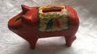 Vintage 5 1 2  Long Hand Painted Swedish Red Dala Pig Bank - Label On Bottom