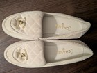 Chanel Cream Corduroy Quilted Interlocking Cc Twist Lock Logo Loafers 40c us 9