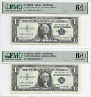 1957b  1 Silver Certificates 6 Consecutive Pmg Gem Uncirculated 66 Epq Banknotes