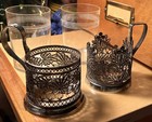 Vintage Set Of 2 Russian-ussr Silver Plate Filigree Glass Holders W glass