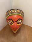 Vintage Hand Painted Wooden Mask Orange Tribal Hanging Folk Art