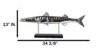 Marine Faux Taxidermy Silver Tone Large Barracuda Fish Sculpture With Pole Stand