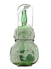 Vintage Green Glass Violin Shaped Bottle 10 Inches With Holder