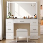 Vanity Desk With Large Lighted Mirror  46  Makeup Vanity Table With Glass Top