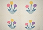 Wonderful Vintage 30 s Tulip Bouquet Applique Antique Quilt  nice Green Border 