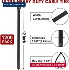 Zip Ties  Razcc 1200pcs Black Cable Zip Ties 12 Inch  Heavy Duty Plastic Wire Ti