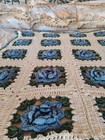Vintage Crochet Afghan Handmade Granny Square 3d Blue Roses Blanket Throw 50x42