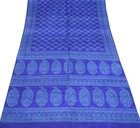 Sushila Vintage Floral Blue Saree 100  Pure Silk Printed 5yd Soft Craft Fabric