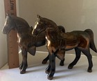 Pair Of Vintage  10    Tall Cast Metal Horses Bronze copper Toned