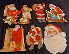 Vintage Christmas Decorations Flocked Santa Claus Double Sided Large Die Cut Lot