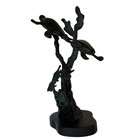Spi Sea Turtle Coral Bronze Brass Sculpture Black Base Coastal Nautical Decor