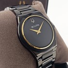 Men s Bulova Millennia 98a313 Black   Gold Dial Stainless Quartz Watch 41mm New