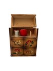Wooden Sewing Box Notions Organizer 4 Mini  Drawer Cabinet Vintage Pin Cushion