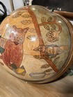 Vintage Peruvian Gourd Hand Carved And Painted Folk Art Cat Bird Rooster Animals