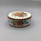 Vintage Daher Oval Floral Candy Tin Canister Box W Lid England Flowers 6x4in