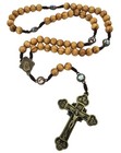 Catholic Rosary Necklace Large Bronze Crucifix Wooden Beads