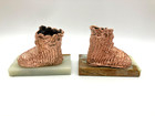 Vintage Pair Of Bronze Baby Shoe Bookends With Marble Base   Felt Bottom