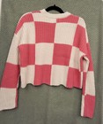 Moon   Madison Women   s Pink White Check Knit Cropped Sweater Size S