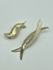 Lot Of 2 Gold Tone Vintage Hair Clip Barrette Rhinestone Leaf Style