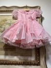 Vintage Pink Frilly Lace Party Dress Size 4t Puff Sleeve Tiered Pageant Style