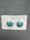 New Native American Indian Sterling Silver W  Turquoise   Opal Hexagon Earrings