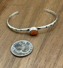 Navajo Handmade Sterling Silver Orange Spiny Oyster Shell Stacker Cuff Bracelet