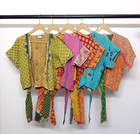 Women s Casual Vintage Kantha Printed Tie Knot Cotton Top Wholesale Mix Lot