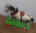 Antique Pull Toy Horse Paper Mache On Wood Germany