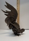 Pair Of Bronzed  Fighting game Rooster Figurines Statues With Raised Wings