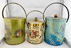 3 Vtg Daher   Other Decorative Tins With Handles Floral Designs Lot