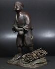Antique Japanese Signed Bronze Statue Man With The Happy Smile H 12 6 In  9 2 Lb