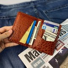 Real Crocodile Light Brown Bifold Mini Card Holder Wallet Slim Leather Wallet