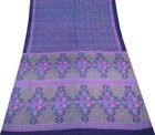 Sushila Vintage Floral Saree 100  Pure Silk Printed Blue Sari Soft Craft Fabric