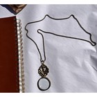 Brass Monocle Magnifying Glass Necklace   Ornate Filigree Loupe  Satin Bag