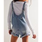Women Casual Denim Short Overalls Rolled Cuff Barrel Shorts Jumpsuit Rompers