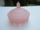 Vintage Taussaunt Glass Frosted Pink Art Deco Powder Trinket Jar